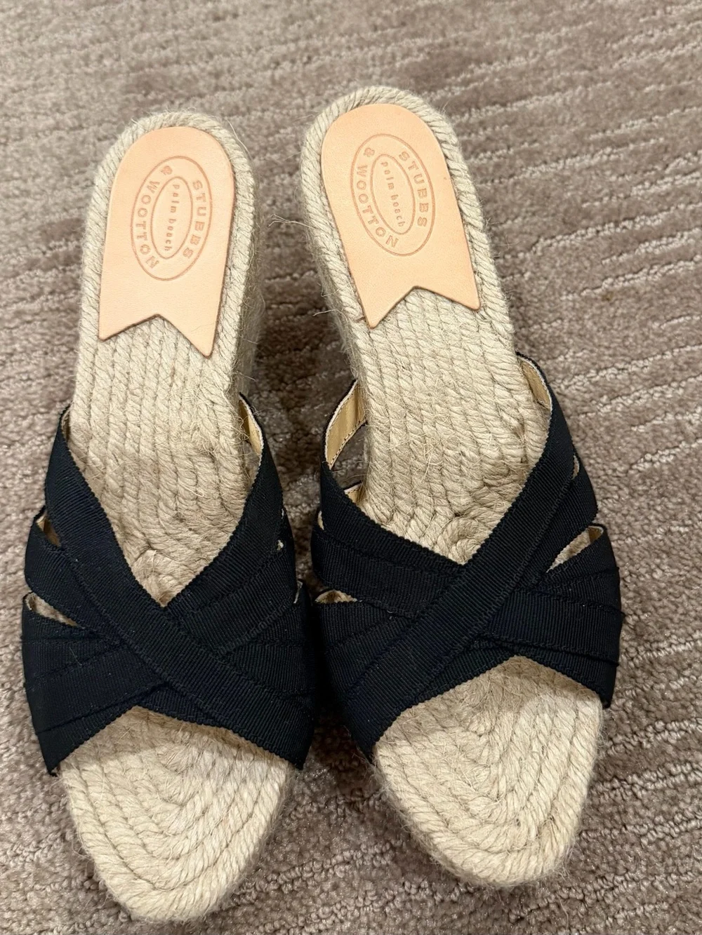 Stubbs & Wootton Black Crisscross Espadrille Wedges